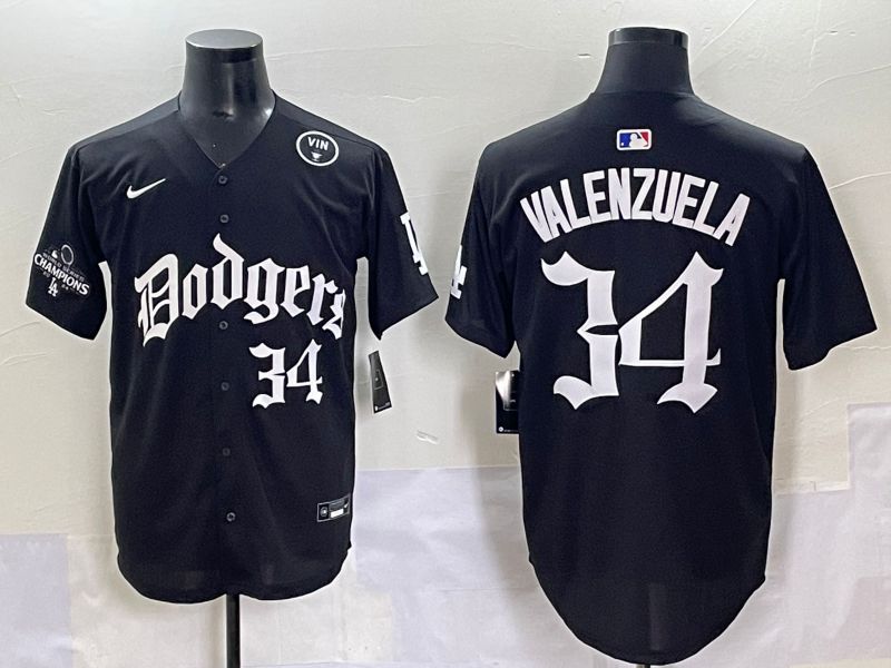 Men 2025 Los Angeles Dodgers #34 Valenzuela Black Seventh generation Joint Name Nike MLB Jersey style 10->los angeles dodgers->MLB Jersey